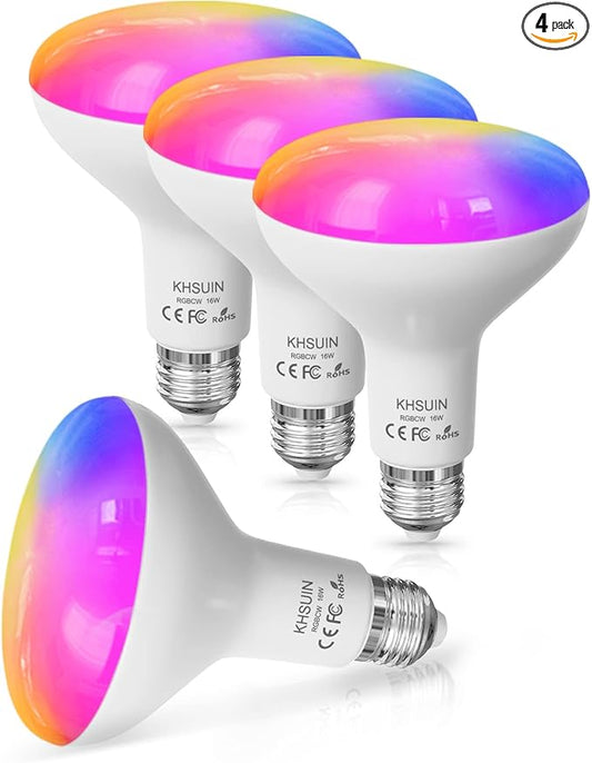 WiFi Smart Light Bulbs 150W Equivalent, 16W Dimmable 1600LM BR30 Flood Smart Bulb Works with Alexa Google Home No Hub, E26 Color Changing LED Alexa Light Bulb, 2700K-6500K RGBCW CRI>90, 4 Pack
