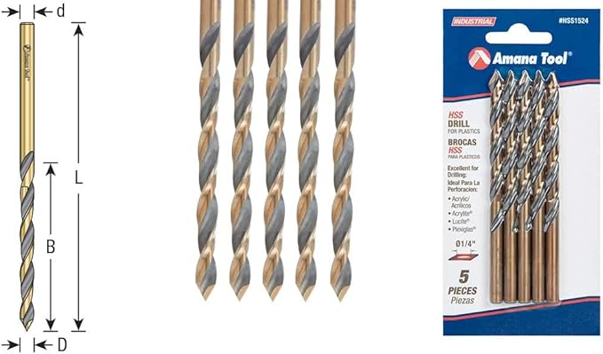 Amana Tool - (HSS1524) 1/4" Hss Plastic Drill 5 Pack