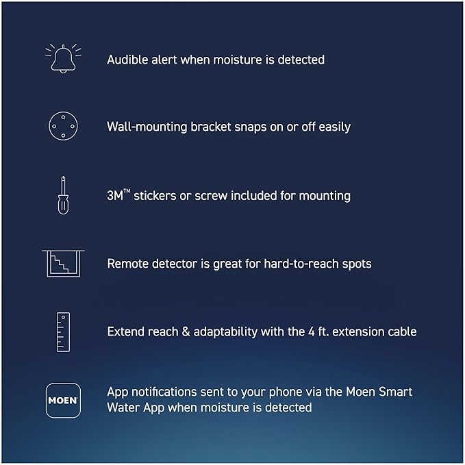 Moen 920-006 Flo 6-Foot Leak Sensing Cable Add On Accessory, For Use with Moen Flo Smart Leak Detector 920-004 (Sold Separately), White