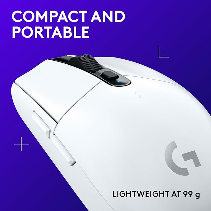 Logitech G305 LIGHTSPEED Wireless Gaming Mouse, Hero 12K Sensor, 12,000 DPI, Lightweight, 6 Programmable Buttons, 250h Battery Life, On-Board Memory, PC/Mac - White