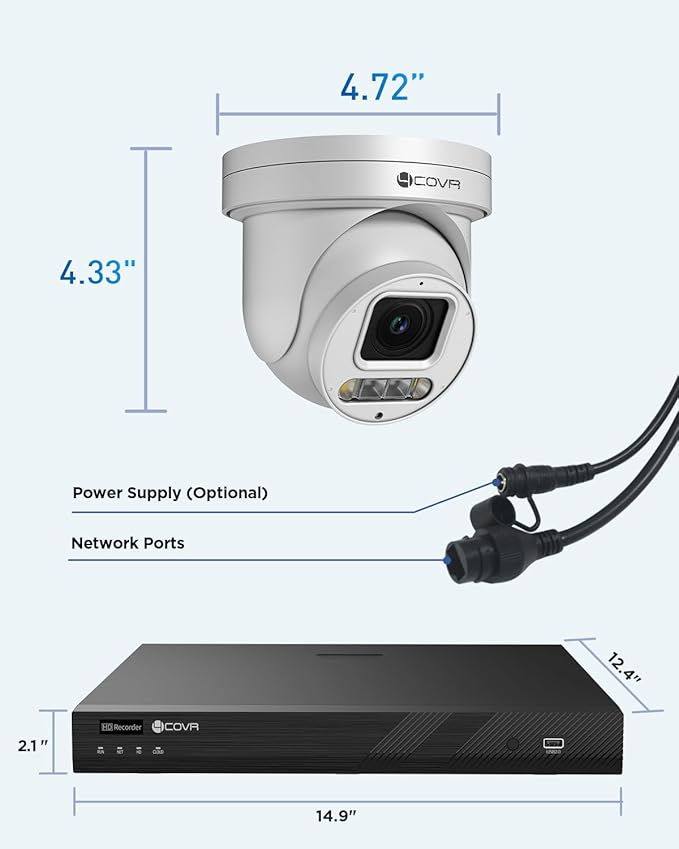 4COVR 16 Channel PoE PTZ Security Camera System 4K, 12X 5MP IP PTZ Camera Two Way Audio, 280ー Pan 90ー Tilt 5X Optical Zoom, Smart Color Night Vision, Human Vehicle Detection, NVR 4TB HDD, LY5XCP8M1612
