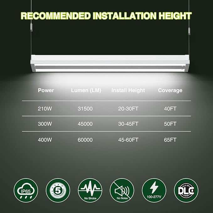 LED Linear High Bay Shop Light 210W, Larger Central Lighting Area, 31500LM, 100-277V, 0-10V, 5000K, Commercial Linear High Bay Led Shop Lights for Warehouse Industrial Garage Workshops, 4 Pack, UL