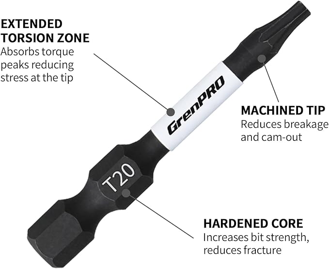 Screwdriver Power Bits T20-2IN*5pcs Torx Head Bit Set,High Impact Tough Magnetic #20 1/4 Inch Hex Shank S2 Alloy Steel Star Bits Set,2" Long Drill Bit