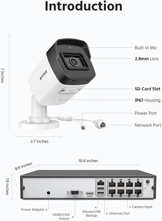 ANNKE H500 3K 5MP Poe Security Camera System with Audio, 8CH H.265+ NVR with 2TB HDD for 7/24 Recording, 8pcs Wired Outdoor IP Camera, Human&Vehicle Detection, Color Night Vision, Build-in Mic, IP67