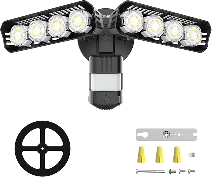 SANSI 7000LM Brightness Motion Sensor Outdoor Lights, 54W 5000K IP65 Waterproof LED Flood Light Outdoor, 700W Equiv Dusk to Dawn Security Lights Adjustable 2 Head 8 Lights for Yard Garage, Hardwired