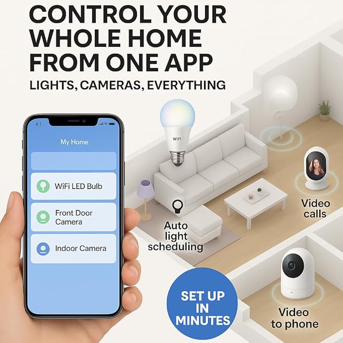 VTA+ Smart Light LED Bulb Kit x2 E27 RGB - WiFi 2.4Ghz only, Alexa and Google Home Compatible, Adjustable Colors & Temperature, Easy Installation and Setup, 9W, 800 Lumens