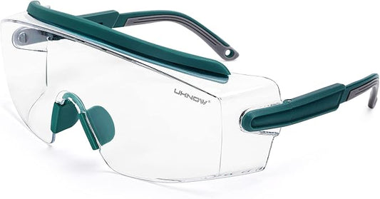 UKNOW Safety Goggles Over Glasses, Anti Fog Safety Glasses with Clear Wraparound Lens, ANSI Z87.1 Protective Eyewear