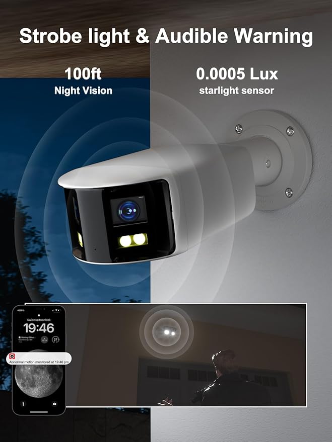 Anpviz 4K PoE Wide Angle Security Camera, Panoramic 180° IP Dual-Lens Bullet Camera Outdoor with Human/Vehicle Detection, Full Metal Housing, Two Way Talk, Built-in MicroSD Card Slot (H Series)