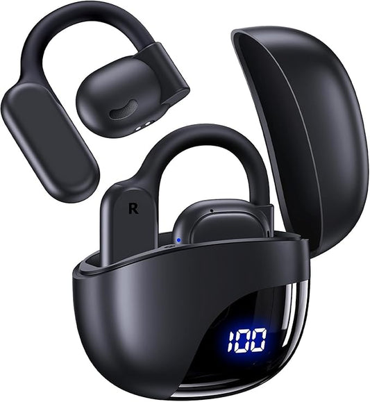 TAGRY Open Ear Earbuds Wireless Bluetooth Headphones 80Hrs Playtime Ear Buds with Earhooks IPX7 Waterproof Touch Control Earphones Sport Headsets for Workout Running Black
