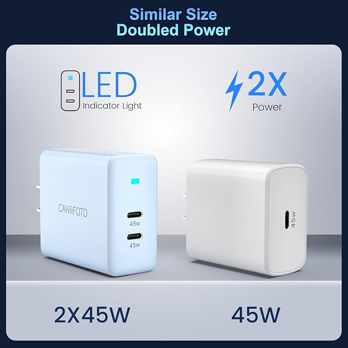 2Port 45W Super Fast Charger Type C, 2Pack 45W USB-C Charger Fast Charging for Samsung Galaxy S24 Ultra/S24+/S24/S23 Ultra/S23+/S22/S20/Note10+ with 2X 10ft Type C Cord (Blue)