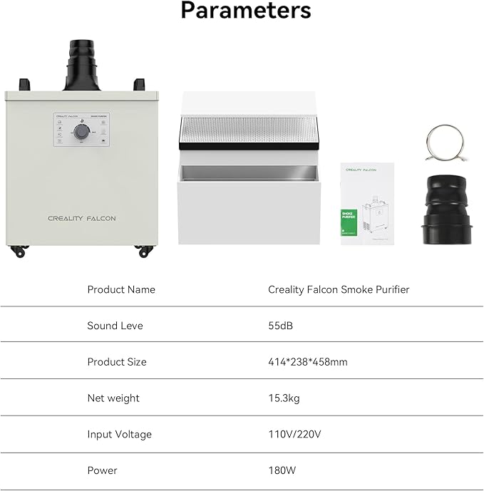 Creality Falcon Smoke Purifier for Laser Engraver, 3-Stage Filtration, 99.97% Purification Rate, Low Noise, 180W Fume Extractor for Engraving Machine(Use with Enclosure) and Most Enclosed Laser Cutter