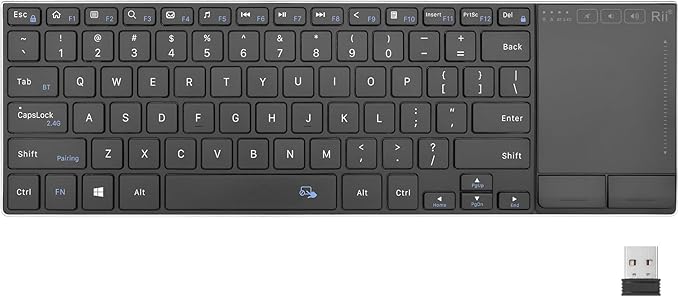 Rii 2.4G Wireless Keyboard,Bluetooth Keyboard(BT 5.1+2.4G),Aluminium Alloy Portable with Touchpad for Computer,PC,Tablet,iPad,Android TV Box,Smart TV,Windows,Mac (Black)