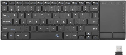 Rii 2.4G Wireless Keyboard,Bluetooth Keyboard(BT 5.1+2.4G),Aluminium Alloy Portable with Touchpad for Computer,PC,Tablet,iPad,Android TV Box,Smart TV,Windows,Mac (Black)