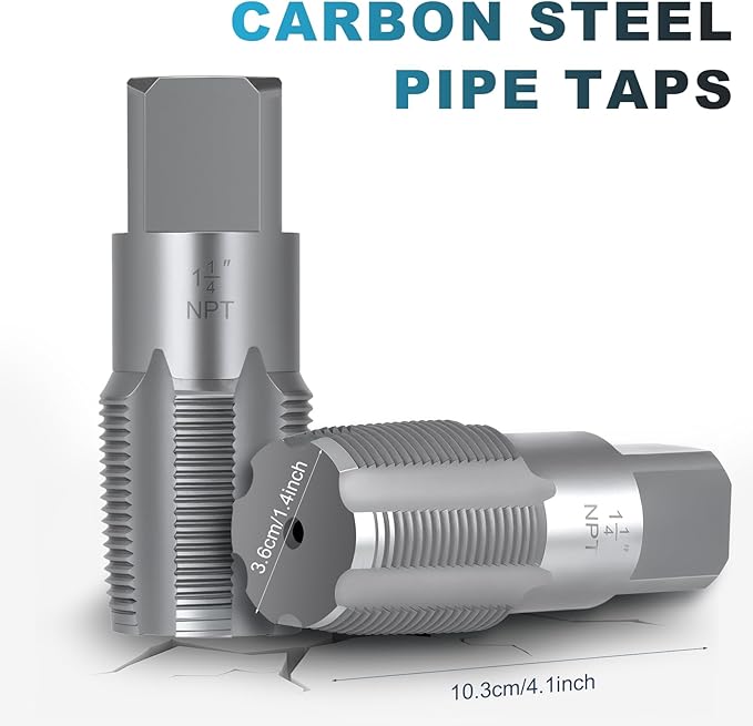 1-1/4"-11-1/2 NPT Pipe Tap Set, Precision Carbon Steel Taps Tool, Metric and Standard for Clean and Re-thread Damaged or Jam Pipe Threads in with Durable Plastic Case