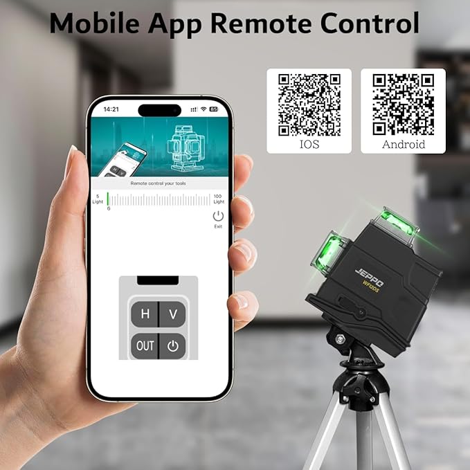 JEPPO Laser Level 360 Self Leveling,3x360° Cross Line Green Laser Level,3D Lazer Level for construction and picture hanging,APP Remote Control,with 5000mAh Rechargeable Battery,Magnetic Rotating Stand