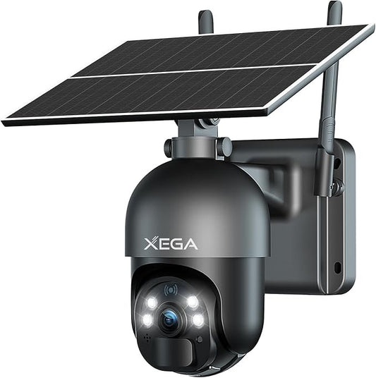 Xega 4G LTE Cellular Security Camera Outdoor Solar Camera Wireless Built-in SIM Card, 2K HD Color Night Vision PTZ 360° View, Smart PIR Motion Detection, 2-Way Talk, No WiFi, IP66