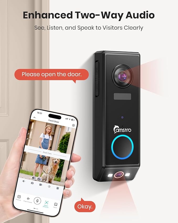 Doorbell Camera Wireless, 2K Dual Lens Video Doorbell with Chime, Outdoor Security Cemera with AI Smart Human Detection, 2-Way Audio,Voice Changer, Night Vision, Compatible with Alexa