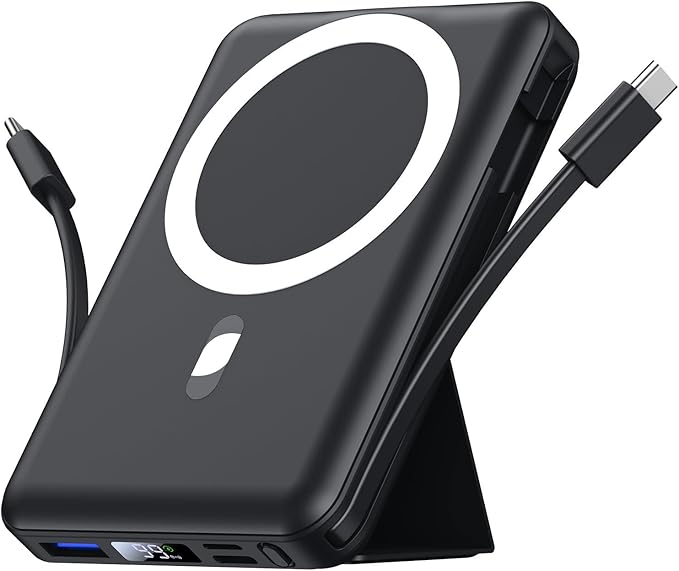 Azmuth for Magsafe Battery Pack, 10000mAh Magnetic Power Bank 22.5W PD Fast Charging with USB-C Cable LED Display Wireless Portable Charger for Magsafe with Stand for iPhone 16/15/14/13/12/Pro/Pro Max