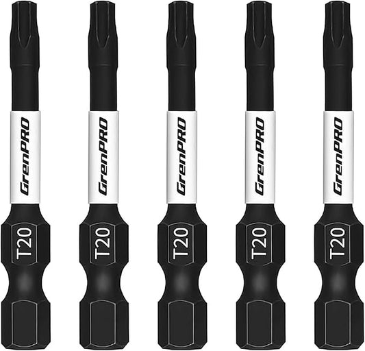 Screwdriver Power Bits T20-2IN*5pcs Torx Head Bit Set,High Impact Tough Magnetic #20 1/4 Inch Hex Shank S2 Alloy Steel Star Bits Set,2" Long Drill Bit