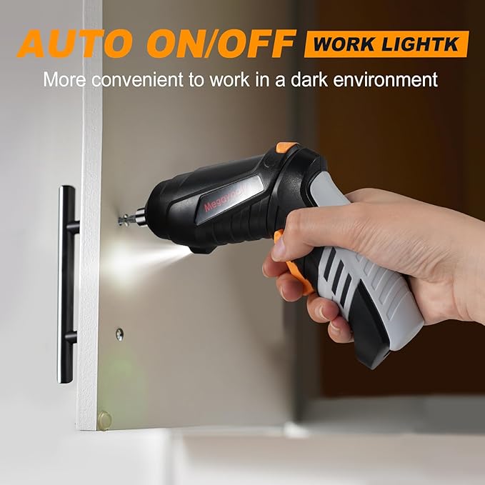 Megarooz Electric Cordless Screwdriver with Rechargeable Battery and Charger, Rotating Handle, LED Light, 47PCS Drill/Driver Accessories,Comes with packaging box for convenient storage (white)