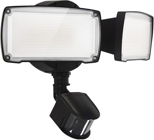 UME 19W LED Flood Light Motion Sensor Outdoor, 2 Adjustable Head, 2000LM, 5000K, IP65 Waterproof, Dusk to Dawn Security Light with Photocell for Exterior,Outside,Garage,House(Black)
