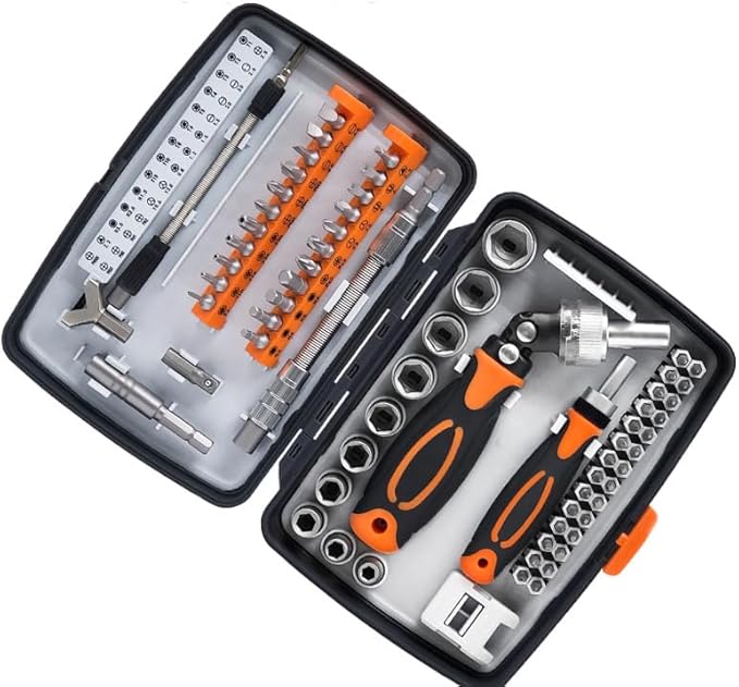 Precision Ratcheting Screwdriver Set, 68 in 1 Socket Set & Magnetic Screwdriver Bit Set with Rotatable Ratchet Handles and Extensions Bar for Phone/Computer/Bike/Car/Electronics Maintenance (Orange)