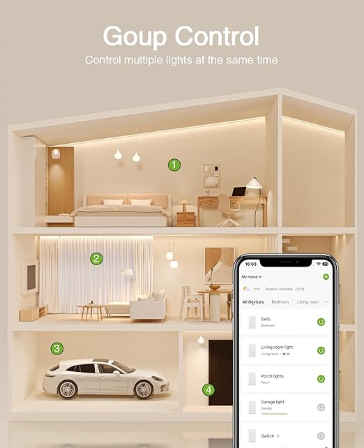 GHome Smart Switches for Lights, WiFi Smart Light Switch Works with Alexa and Google Home, Single-Pole, Neutral Wire Required, 2.4Ghz WiFi Light Switch with APP Control, No Hub Required, UL FCC Listed