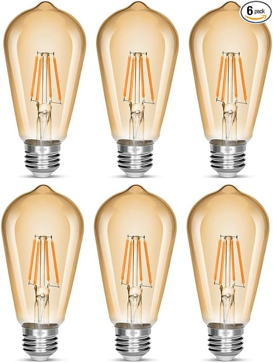 LED Edison Bulb 4W,Antique 40W Vintage Edison Bulb,E26 Light Bulb Non Dimmable Led Bulb 450 Lumens 2300K Amber Warm,Pack of 6