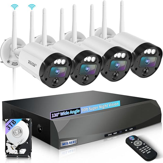 【90 Days Storage】 Outdoor Wireless Security Camera System, Wireless Cameras for Home Security, WiFi Video Surveillance, Home Security Cameras Systems