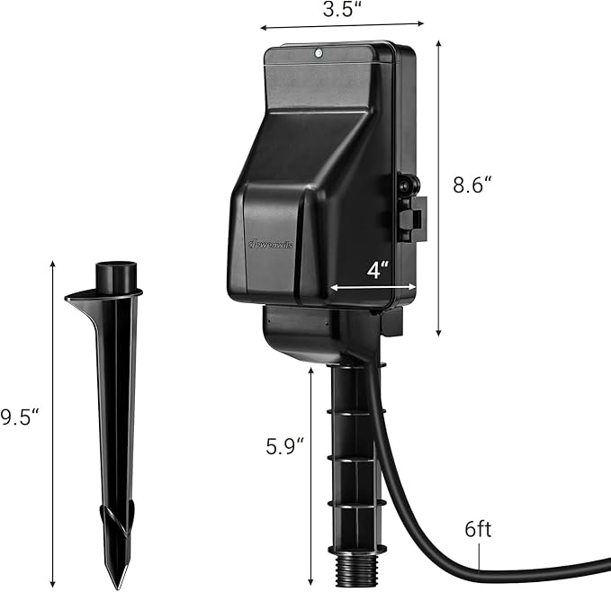 DEWENWILS Dusk to Dawn Outdoor Power Strip Stake with Overload Protection, 6FT Extension Cord, 6 Outlets, Waterproof Yard Stake Outlets for Halloween/Christmas Decor Lights, Fountains, 15A/1875W