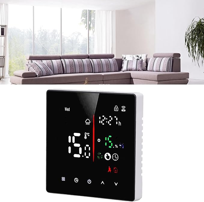Touchscreen Thermostat, 90‑240V APP Control Digital Thermostat with LED Display for TUYA AC, Smart Home Thermostat for Programmable Period, Heat & Cooling Temperature Control