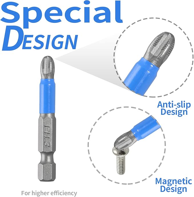 10 Pcs Magnetic Phillips Screwdriver Bit Set 2 inch Long, PH3 Phillips Bits Set, Non-Slip Cross Head Electric Screwdriver Bits Set 1/4" Hex Shank (PH3, 50mm)