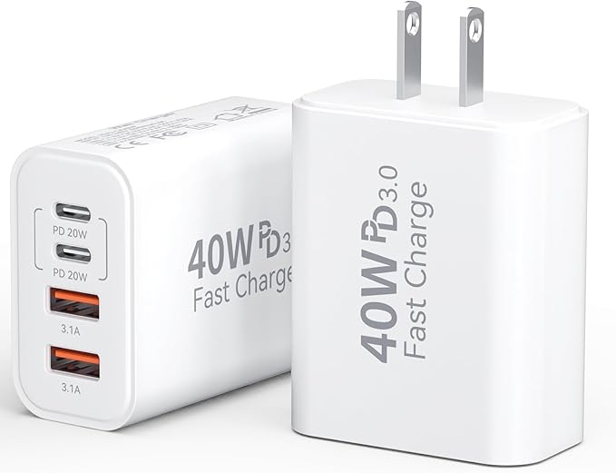 USB C Charging Block, 40W Type C Wall Charger Block 4-Port PD 3.0 & QC Multiport iPhone 16 15 Fast Charger Cube Wall Plug Brick for iPhone 16/15/14/13/12/Pro Max,iPad Pro/Air,Samsung Galaxy S25/S24