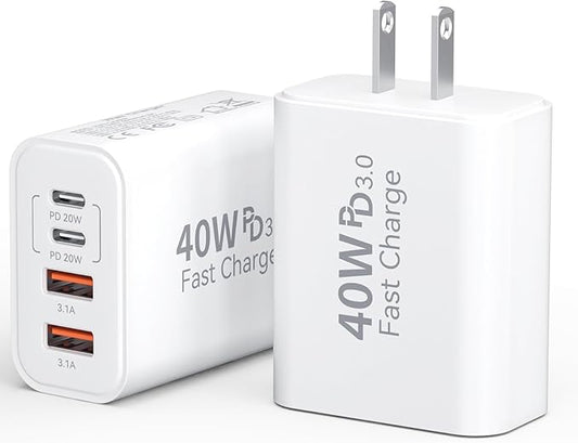 USB C Charging Block, 40W Type C Wall Charger Block 4-Port PD 3.0 & QC Multiport iPhone 16 15 Fast Charger Cube Wall Plug Brick for iPhone 16/15/14/13/12/Pro Max,iPad Pro/Air,Samsung Galaxy S25/S24