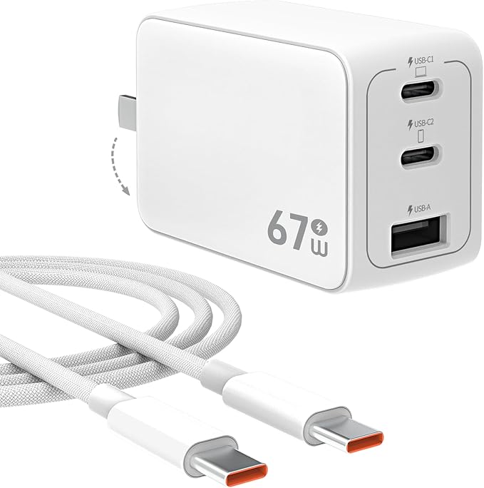 WeLink 67W USB C Charger, GaN PPS 3-Port Fast Compact Foldable USB C Charger Block for MacBook, iPad Pro, Galaxy S24, iPhone 16/15 and More