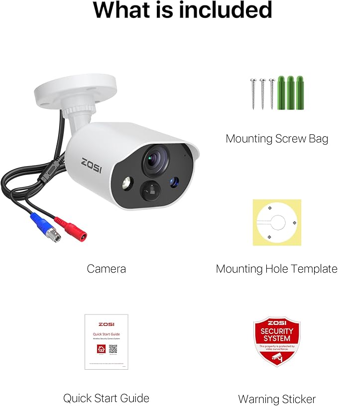 ZOSI 1080P HD-TVI Add On Camera, 2MP 1920TVL Indoor Outdoor Surveillance Home Security Camera with Audio, Night Vision, Smart Motion Detection, IP66 Weatherproof, Only Work 3K Lite CCTV DVR