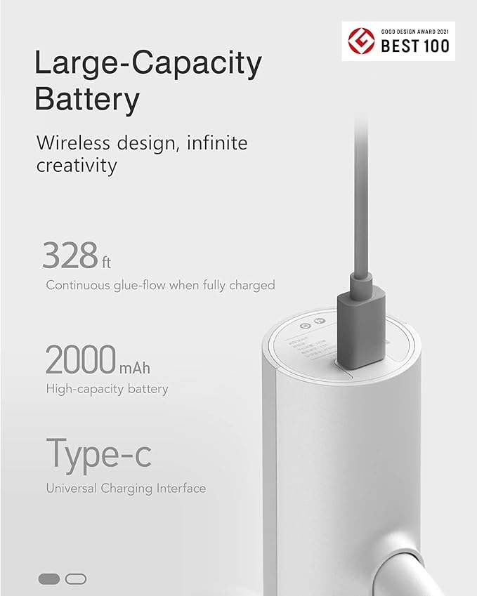 HOTO Cordless Hot Glue Gun, 30s Fast Preheating, Dual Anti-Scald & Anti-Drip Nozzle, Smart Power-Off, 2000mAh USB-C Rechargeable, 10 Mini Glue Sticks for Crafts, DIY Arts, Home Repairs