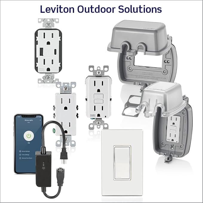 Leviton W5633-W Type A & Type-C USB In-Wall Charger with 15A Tamper-Resistant Outlet, Outdoor USB Charger for Smartphones and Tablets, Not for Laptops, White
