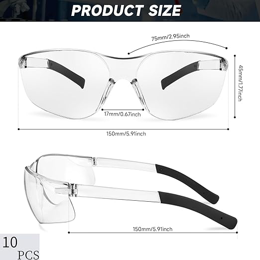 10 Pack Clear Safety Glasses with ANSI Z87.1 Scratch Resistant Eyewear for Women Man Lab Goggles Eye Protection