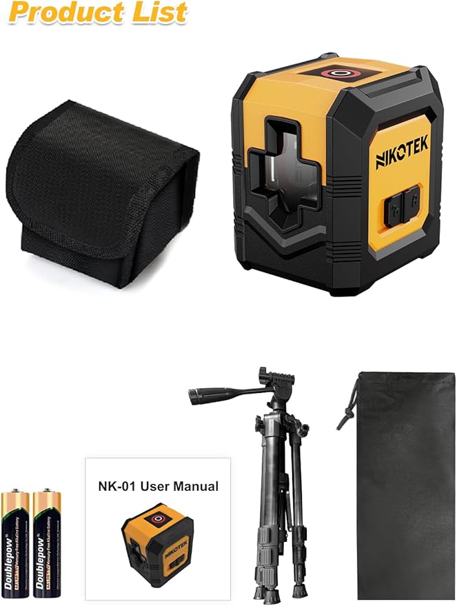 Laser Level Self-Leveling Green Beam Horizontal and Vertical Cross-Line Laser for Home Decoration Carrying Pouch, Battery Included (NK01G With 47 inch Tripod)