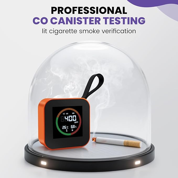 3-in-1 Portable Carbon Monoxide Detector | UL-Compliant CO Detector, Temp, Humidity Monitor for Travel, Camping, RV | USB-C Rechargeable (1, Orange)