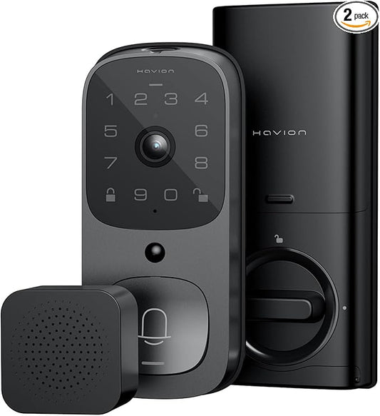 HAVION Deadbolt Smart Lock w/Camera - by NIU Inno., Incl. Chime, 3-in-1 Wi-Fi Deadbolt+Camera+Video Doorbell Keyless Fingerprint Lock for Entry Front Door, 32GB eMMC, 10000mAh, 2K QHD & 170° View
