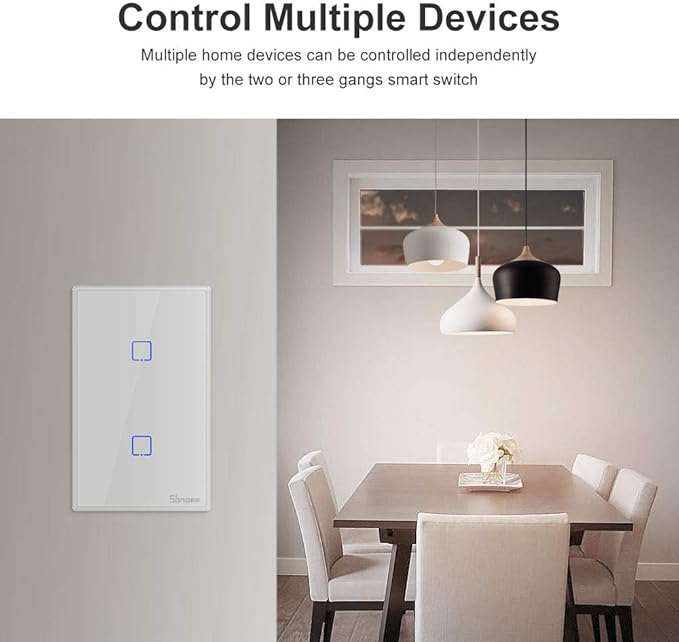 SONOFF Smart Light Switch, 2.4GHz WiFi Touch Smart Wall Switch for Lights, 2 Gang 1 Way TX T0, White, Supports Alexa and Google Home, Manual and Automatically Operation