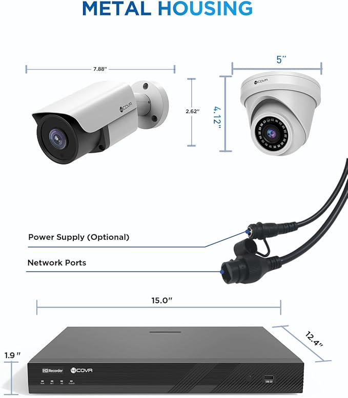 4COVR 16 Channel PoE Security Camera System with Mic, Ultra HD NVR with 4TB HDD, AI Human Vehicle Detection, 8 Dome 8 Bullet 5MP IP67 Commercial IP Camera Night Vision, 24/7 Recording, LYH37E5M1616