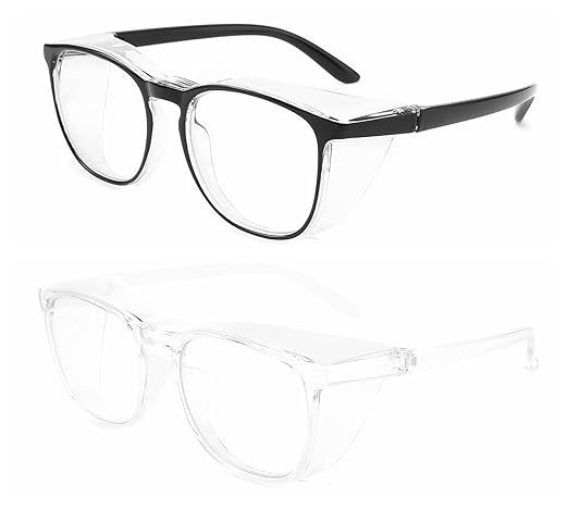 Alsenor Safety Glasses Anti Fog Goggles Protective Eyewear Blue Light Blocking Anti Dust UV Protection Glasses For Men Women (2 Pack (Black + Transparent))