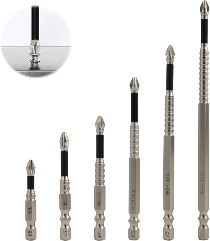 High Magnetic Screwdriver Bit Set, 6PCS Anti-Slip Electric Drill Bits for Power Tools, Strong Magnetic Impact Driver Bits, Strong Magnetic Durability Screwdriver Drill Bit Set, 50/65/75/100/120/150mm