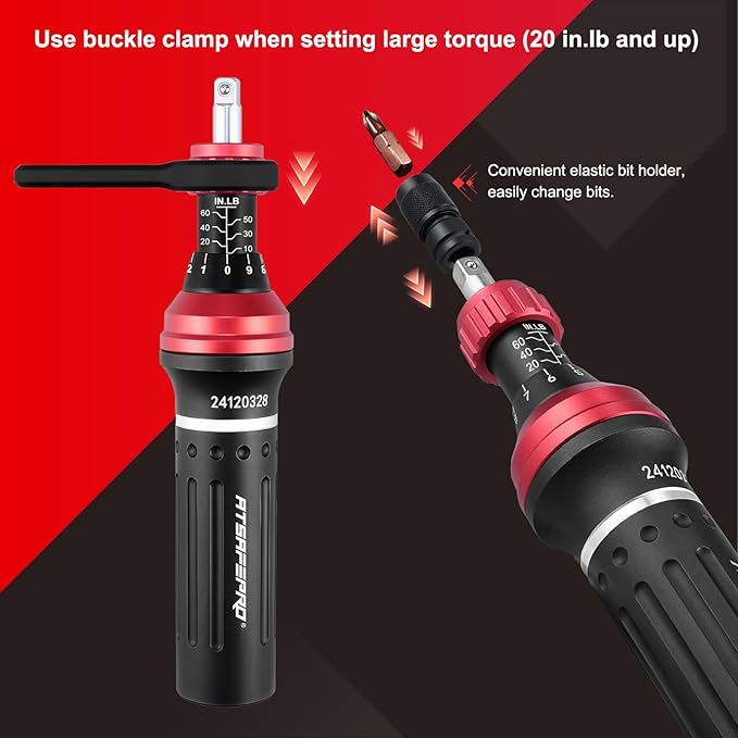 Torque Screwdriver - 10-60 in.lb,21 Pcs Inch Pound Torque Screwdriver Set - 1/4" Elastic Bit Holder and Bit Holder, Buckle Clamp, Flat, Hex, Torx, Philips, Fit for Bicycle, DIY, Tool Maintenance