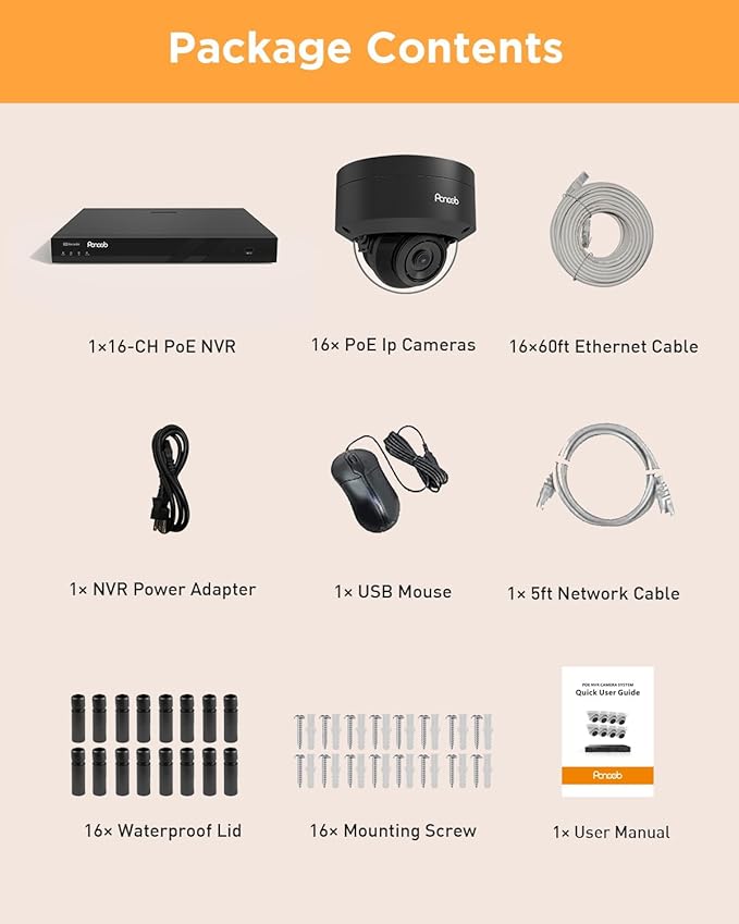 16 Channel Security Camera System, 16x 5MP Wired IK10 Vandal Dome PoE Camera Outdoor, AI Human Detection, Built-in Mic, Remote Access, 4K 16CH NVR 4TB HDD for 24-7 Recording, PD54B1616-5M