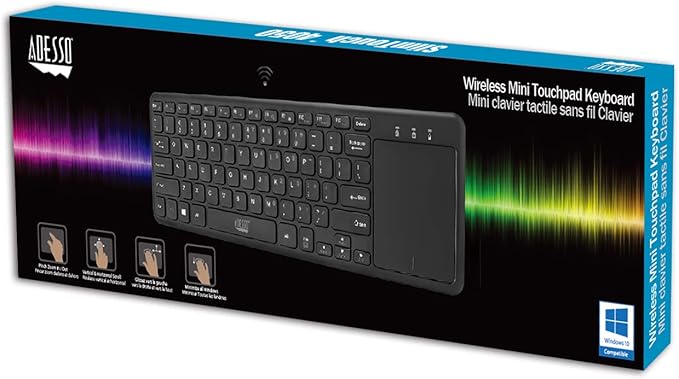 ADESSO WKB-4050UB Wireless Keyboard with Built-in Touchpad, 24GHz RF Technology, Ultra-Slim Scissor Switch Keys, 30ft Range, USB Wireless Receiver
