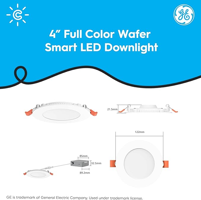 Cync GE Reveal HD+ Wafer Smart LED Downlight Fixture, Full Color Changing Lights, WiFi and Bluetooth LED Lights, 13 Watts, Works with Amazon Alexa and Google Home, 4 Inches (3 Pack)